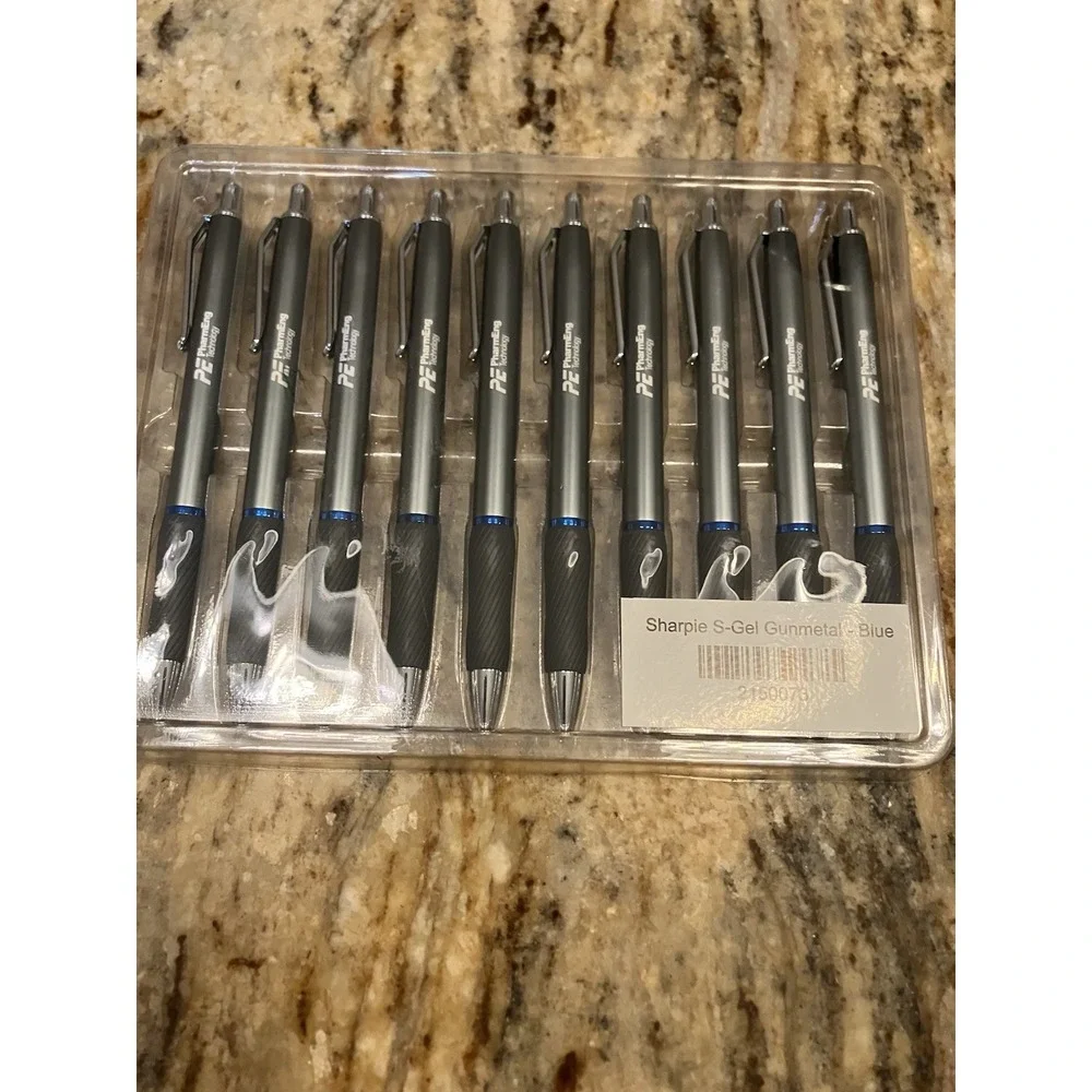 New Lot Of 10 Sharpie S-Gel Gunmetal Finish Pen Blue PharmEng Technology 0.7mm